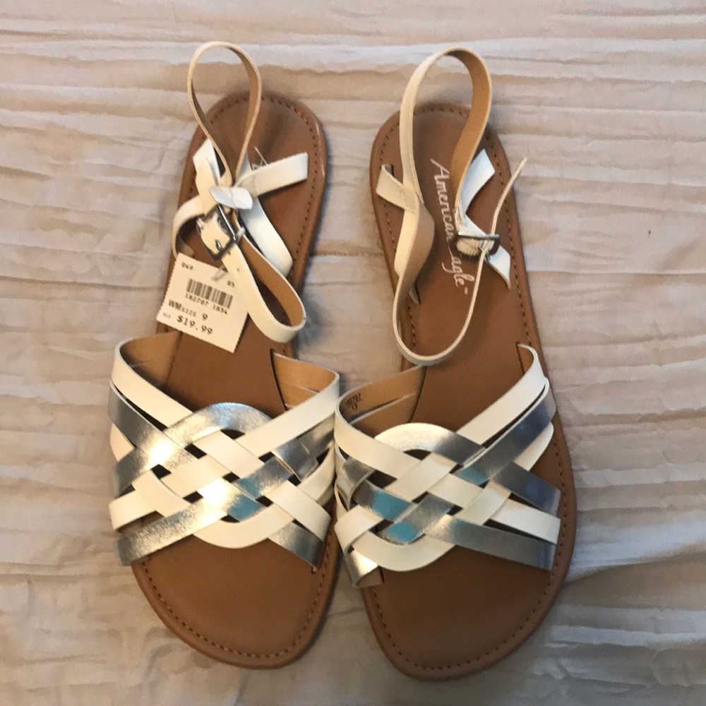 White and silver weaved sandals